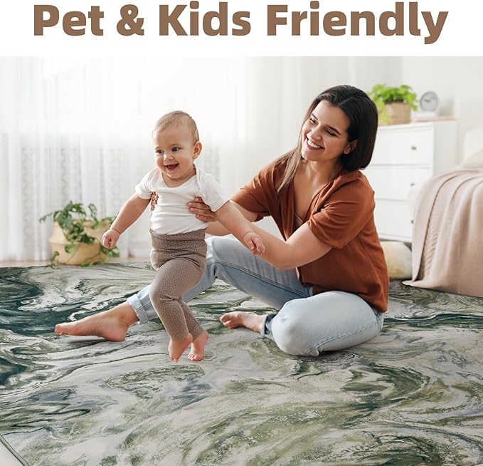 9x12 Area Rugs for Living Room, Modern Abstract Rug for Bedroom, Contemporary Machine Washable Rug, Large Stain Resistant Carpet for Dining Room Playroom Nursery Room, Pet & Kids Friendly