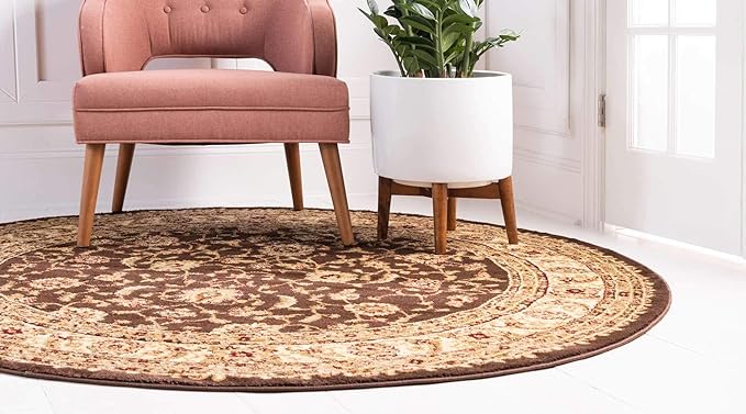 Unique Loom Voyage Collection Traditional Oriental Classic Intricate Design Area Rug (6' 0 x 6' 0 Round, Brown/Ivory)