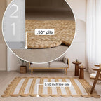 HOMEMONDE Scallop Jute Rug - 5'x8' Natural Fiber Boho Farmhouse Style Décor - Handmade Rustic Vintage Braided Area Rug for Bedroom, Living Room, Dining Area, Kitchen