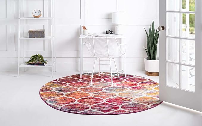 Rugs.com Lattice Frieze Collection Rug – 10' Round Multi Medium Rug Perfect for Kitchens, Dining Rooms