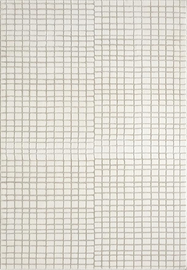 Abani Cream Grid Textured Area Rug - 6' x 9' - Chunky, Plush and Soft Washable Carpet - Perfect for Living Room & Bedroom - Plush Deco Collection