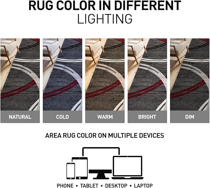 Rugshop Modern Wavy Circles Design Non-Shedding Runner Rug, Carpet for Hallway or Kitchen, Red, 2' x 10'