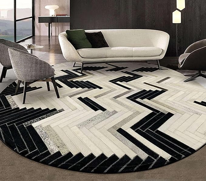 Round Geometric Area Rug for Living Room | Soft & Durable Modern Carpet for Home Décor | Anti-Skid Cotton Mat for Bedroom, Study, or Office(6x6)