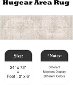 HUGEAR 2x6 Runner Rug Hallway Vintage Beige Machine Washable Neutral Floral Low Pile Carpet Vacuumable Thin Long Throw Rug Bedroom Office Bathroom Kitchen Laundry Non Slip Soft Lightweight