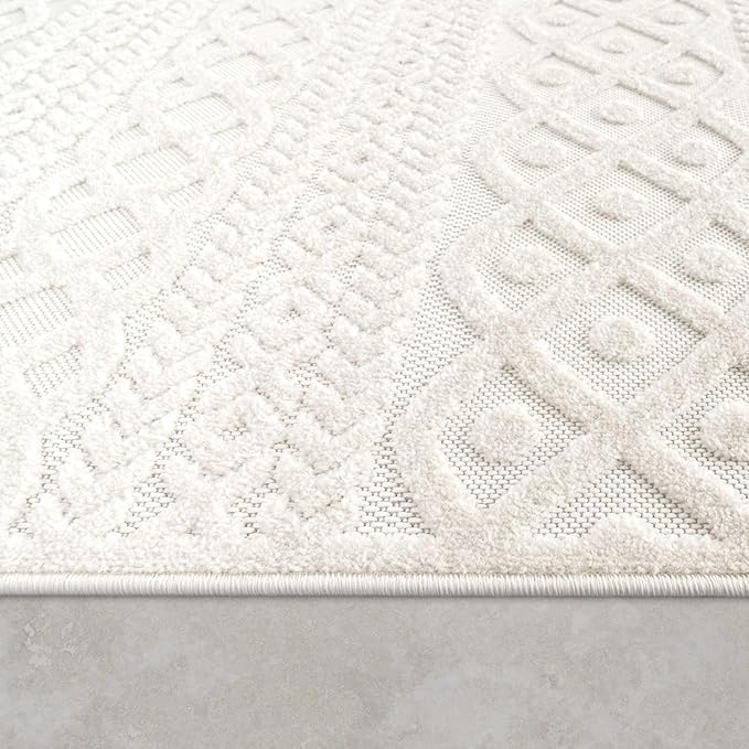 Paco Home Modern Area Rug with Carved Geometric Pattern in Cream Ivory, Size: 4' x 5'7"