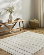 Livabliss x Our PNW Home Cascade Minimalist Striped Area Rug, 2'7" x 10', Striped Ivory/Taupe