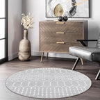 Lahome Moroccan Round Washable Rug 3Ft Small Circle Soft Non-Slip Grey Bathroom Rug, Stain Resistant Low Pile Entryway, Modern Geometric Print Indoor for Kitchen Sofa Doorway