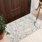 GLN Rugs Traditional Collection - Machine Washable Area Rug, Traditional Washable, Non Slip, Low Pile Chenille Rug, Living Room, Bedroom, Kitchen Rug (2' x 3' Cream/Gray)