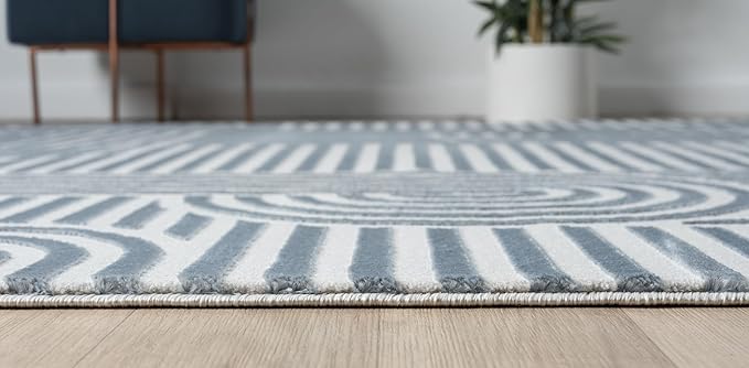 Annabel Modern Geometric Area Rug for Living Room, 4x6 Contemporary Arched and Linear Blue Rug, High-Low Pile Stain Resistant Carpet for Bedroom, Dining Room or Kitchen (4' x 6', Blue)