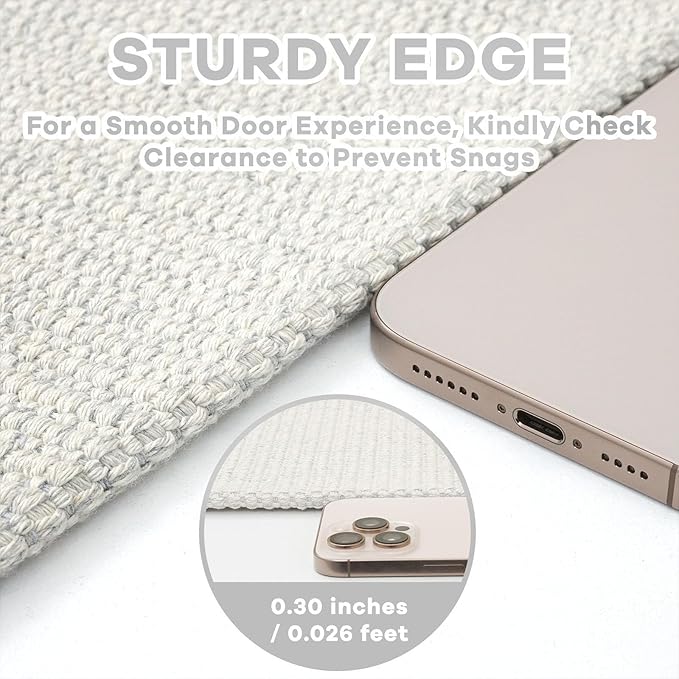 EARTHALL Woven Area Rug 3x5 Ft Washable Rugs for Entryway, Braided Rubber Backed Throw Rugs Door Mat Indoor Outdoor Entrance, Cotton Rug for Kitchen Foyer Front Door Living Room, Cream/Grayish