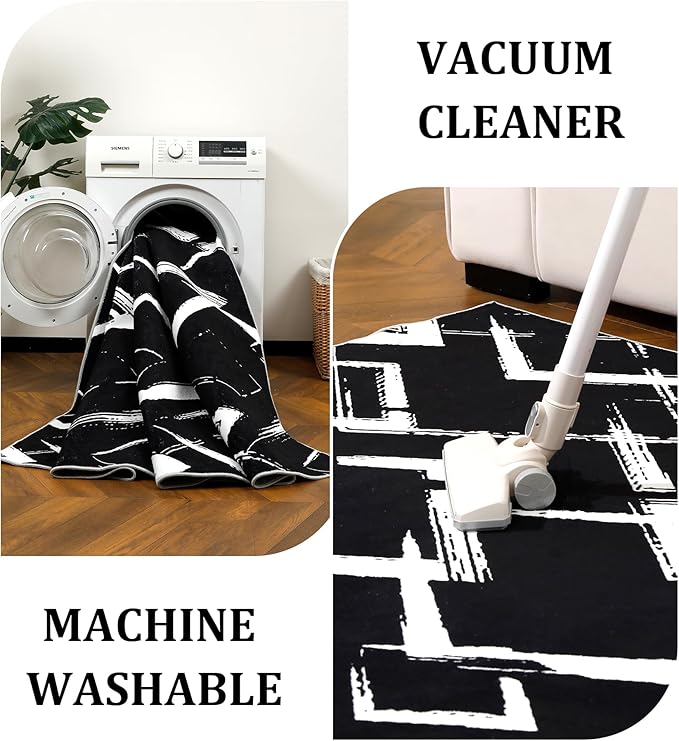 YIHOUSE Black Modern Geometric Area Rug 6x9, Black and White Rug with Abstract Diamond Patterns,Non-Shedding Washable Rugs for Bedroom, Home Office and Living Room