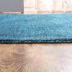 Hand Knotted Loom Wool ECO-Friendly Area Rugs - 2'6''x6', Runner, Blue Color, Solid Plain Design, High Pile Thick Handmade Anti Skid Area Rugs for Living Room, Bed Room (L00111)