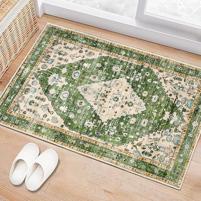 Boho Vintage Oriental Entry Rugs for Entrance Non-Slip Washable Tribal Small Area Rug,Ultra Soft Bohemian Floral Medallion Low-Pile Indoor Front Door Mat for Bedroom Kitchen Bathroom 20" x 32"