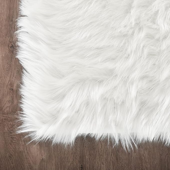 Latepis Round Rugs 8ft White Circle Area Washable Fluffy Rug Faux Fur Soft Sheepskin Plush Shaggy Rug for Living Room Bedroom Large Floor Rugs Home Decor