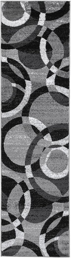 Rugshop Contemporary Abstract Circles Perfect for high Traffic Areas of Your Living Room,Bedroom,Home Office,Kitchen Runner Rug 2'7" x 12' Gray