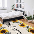 Summer Sunflowers Rectangular Welcome Area Rugs for Living Room Bedroom 5 x 6.9 ft Bow Tie Plaids Non-Shedding Soft Low Pile Rug Rustic Linen Non Slip Washable Rug for Nursery Entryway Playroom