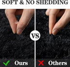 Soft Fluffy Area Rug for Bedroom, Black Fuzzy Shaggy Oval Throw Rugs for Bedside, Non-Slip Cozy Plush Shag Carpet for Kids Room Nursery Dorm Living Room, 2.6 x 5.3 Feet