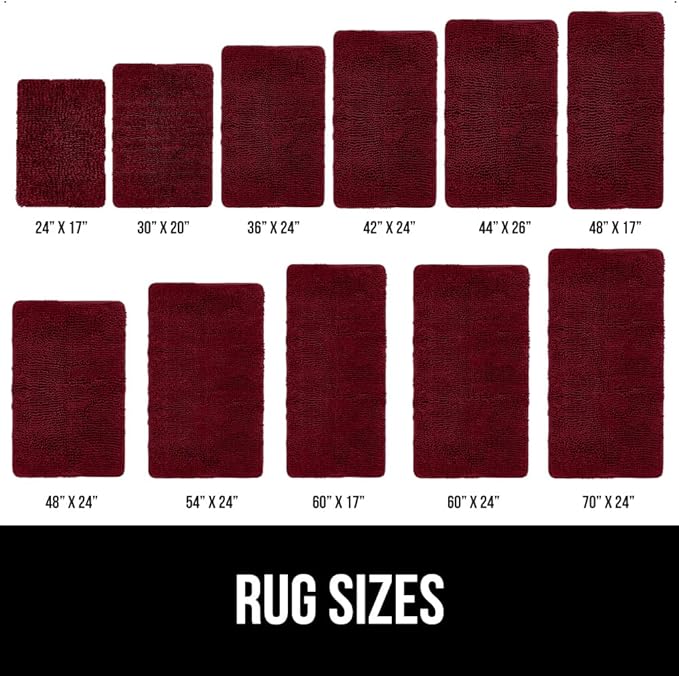 GORILLA GRIP Bath Rug Mat 36x24, Soft Absorbent Chenille, Quick Dry Microfiber Mats, Rubber Backing Washable Shower Floor Rugs, Bathmat Runner, US Designed Bathroom Home Decor Accessories Burgundy