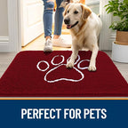 OLANLY Dog Door Mat for Muddy Paws 24x16, Paw Print Design, Absorbs Moisture and Dirt, Absorbent Non-Slip Washable Doormat, Quick Dry Chenille Mud Mat for Dogs, Entry Indoor Entryway Carpet, Red