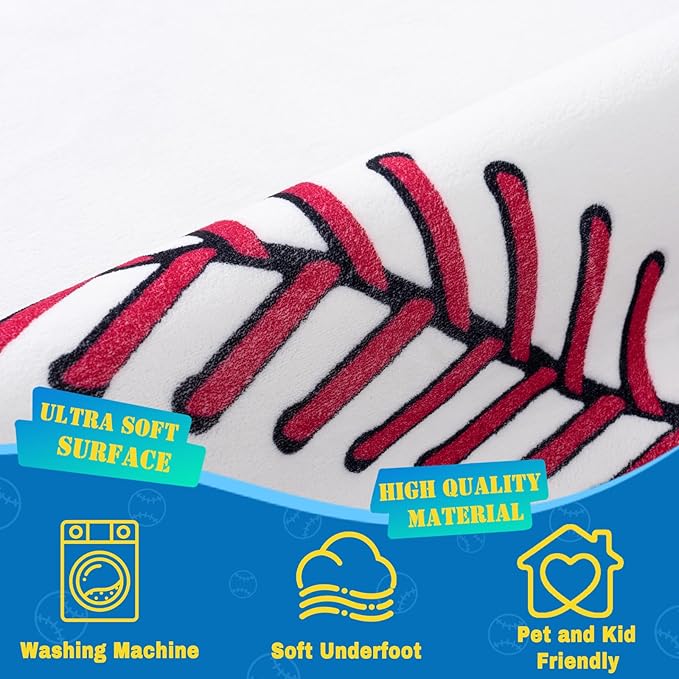 Soft Baseball Rugs for Bedroom, Machine Washable, Cute Bedside Boys Area Rug for Kids Toddlers Teens, Baseballs Lovers Home Decor Indoor Carpet for Living Room, Dorms, Nursery 4x5 Ft