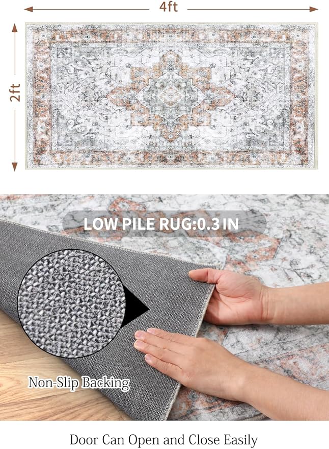 COMSLE Washable Door Mat, Front Door mat Indoor Faux Wool Absorbent Small Rugs for Entryway Distressed Throw Rug Non-Slip Accent Floor Carpet for Entrance Bedroom, 24X48 Inches Orange