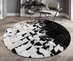 Cowhide Round Leather Rug 4x4 ft – Genuine Hair-On Hide Patchwork Area Rug for Living Room, Bedroom, Kids Playroom, Lounge & Western Home Decor