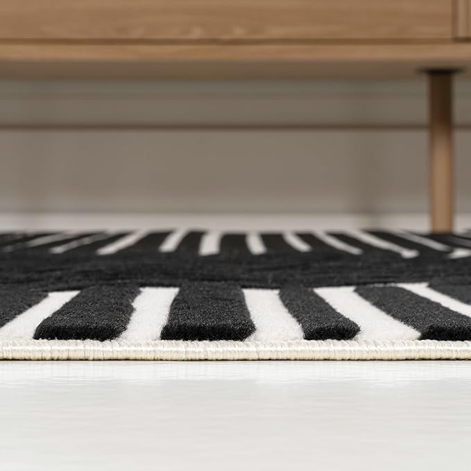 JONATHAN Y Hallie High-Low Curve Black/White 3x5 Indoor Area Rug, Minimalist Geometric, Modern, Non-Shedding, Stain Resistant for Bedroom, Living Room, Kitchen (SCN100F-3)
