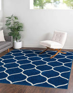 Rugs.com Lattice Frieze Collection Rug – 4' Square Navy Blue Medium Rug Perfect for Living Rooms, Kitchens, Entryways