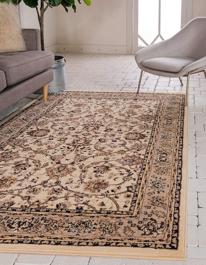 Unique Loom Sialk Hill Collection Area Rug - Washington (9' x 12' Rectangle Ivory/Black)
