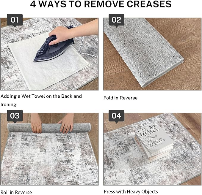 Modern Abstract Small Area Rug Indoor 3x5 Washable Rug Non-Slip Soft Beige Grey Neutral Entryway Rug Kitchen Mats Thin Print Faux Wool Floor Carpet Throw Rugs for Entrance Bedroom Home Decor