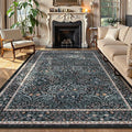 Lahome Floral Washable Rugs 8x10, Soft 8x10 Area Rugs for Living Room Bedroom, Boho Non-Slip Forest Stain Resistance Large Throw Carpet for Farmhouse Dining Room Office, Black