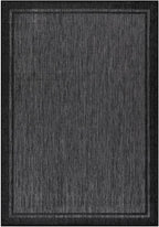 CAMILSON Indoor Outdoor Rug, 8x10 Bordered Dark Gray Black Modern Area Rugs for Indoor and Outdoor Patios, Kitchen and Hallway Mats, Washable Porch Deck Outside Carpet (Bordered Black, 8 x 10)
