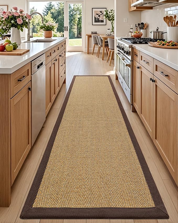 DEXI Hallway Runner Rug 3x8 Jute, Woven Braided Sisal Runner Non Slip, Entryway Farmhouse Runner Carpet for Indoor Luandry Hall Backdoor Bedroom, Natural/Brown