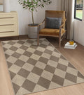 Easy Jute Checkered Area Rug, 3x5 Indoor Outdoor Entryway Rug Washable Brown Modern Diamond Kitchen Rugs, Non-Slip Neutral Farmhouse Throw Carpet for Living Room Patio Kids Room