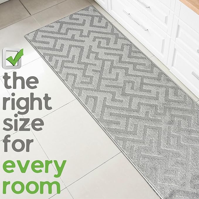 17ft Runner Rug by Custom Length - Deco Grey | Non-Slip Rubber Backed | Washable & Pet Friendly | Edge Bound