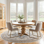 Round Rug Living Room Rugs: 7x7 Washable Boho Neutral Large Circle Soft Indoor Distressed Stain Resistant Floor Farmhouse Carpet for Bedroom Nursery Kids Playroom Office Dining Room Dorm- Beige Blue
