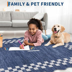 GarveeHome Scalloped Round Rug 4ft Modern Solid Color Circle Rugs Non Slip Low Pile Living Room Throw Carpat Washable Bedroom Scalloped Round Area Rug Stain Resistant Bordered Rug for Kitchen, Blue