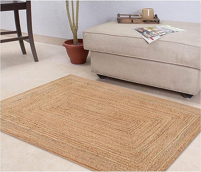 Handwoven Jute Rug for Home Décor, Boho Reversible Braided Carpet, Ethnic Rectangular Area Mat for Indoor Outdoor Living Room or Bedroom (2 Ft 6 Inch x 14 Ft)