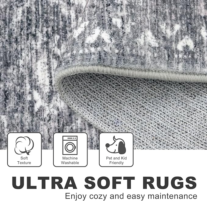 KILOCOCO Boho Kitchen Runner Rug 2x6 Washable Runner Rug Soft Runners for Hallways Non Slip Printed Distressed Laundry Room Rugs, Low-Pile Runners for Entryway Bedroom Living Room, Grey
