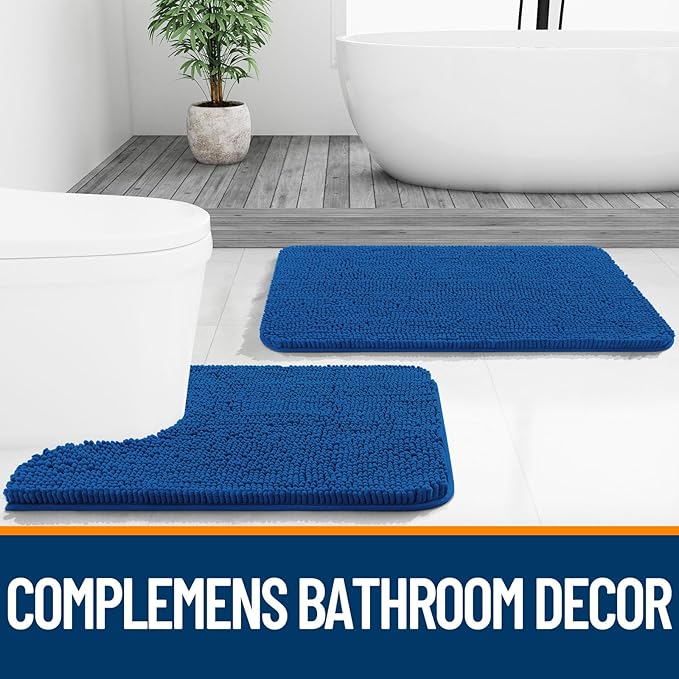 OLANLY Bathroom Rugs 44x24, Extra Soft Absorbent Chenille Bath Rugs, Rubber Backing Quick Dry, Machine Washable Bath Mats for Bathroom Floor, Tub and Shower, Home Decor Accessories, Deep Navy Blue