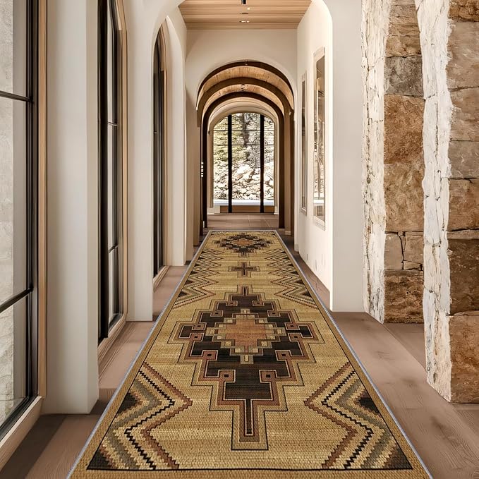 Vintage Geometric Cross Hallway Runner Rug, 4x12ft Entrance Washable Rug, Corridor & Foyer High-Traffic Area Rugs, Durable Non-Slip Mat, Soft Bedroom Rugs, Southwestern Home Decor Carpet