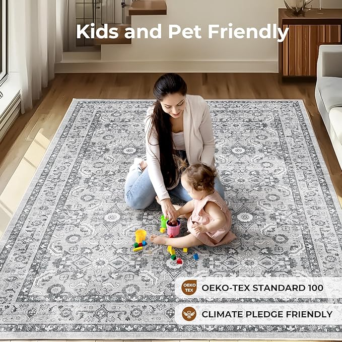 WITSHOCK Living Room Area Rugs 5x7: Soft Non-Slip Backing Washable Rugs Vintage Large Carpet for Bedroom Office Dining Room Kitchen Stain Resistant Home Decor Rug