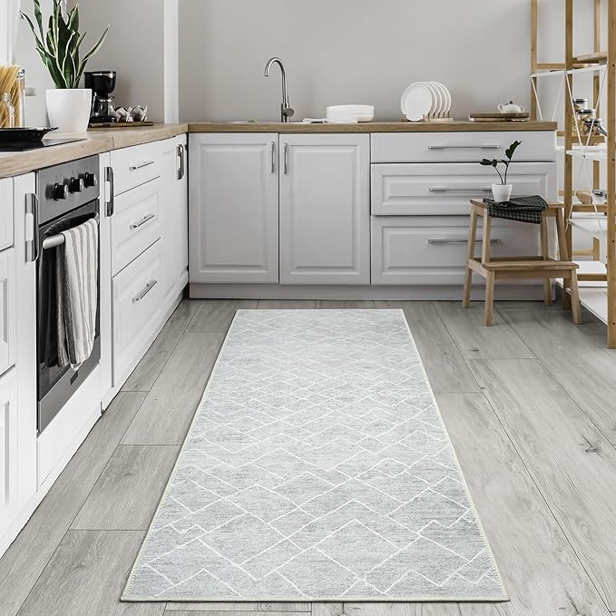Bloom Rugs Washable Non-Slip 12 ft Runner - Gray/Pebble Striped Runner for Entryway, Hallway, Bathroom, and Kitchen - Exact Size: 2.5' x 12'