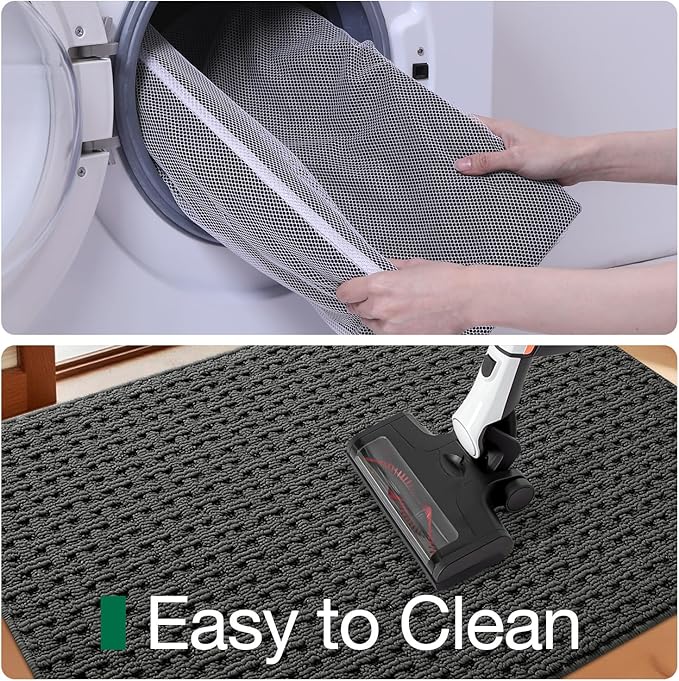 LUMI Washable Door Mat Indoor Entrance 17x30, Dirt Trapper Front Door Mats with Absorbent Interior and Non-Slip Rubber Backing, Entryway Doormat, Grey