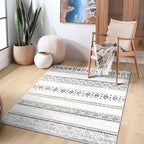 BESTSWEETIE 3x5 Area Rugs for Living Room Washable Moroccan Farmhouse Neutral Geometric Low Pile Non-Slip Soft Print Pattern Rug for Bedroom Kitchen Dining Room Entryway Black/Brown