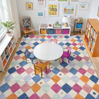 jinchan Macy Area Rug 8x10 Kids Washable Rug Indoor Floor Cover Non Slip Modern Soft Rug Playroom Diamond Carpet for Elementary School Classroom Nursery Daycare Living Room Bedroom Berries on Cream
