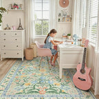 Lahome Boho Light Green Large Area Rugs for Bedroom 9x12, Floral Washable Rugs Living Room, Soft Non-Slip Thin Rug for Nursery Kids Playroom Tween Girls Home, Tea Green
