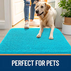 OLANLY Dog Door Mat for Muddy Paws 36x24, Absorbs Moisture and Dirt, Absorbent Non-Slip Washable Doormat, Quick Dry Chenille Mud Mat for Dogs, Entry Indoor Entryway Carpet for Inside Floor, Aqua Blue
