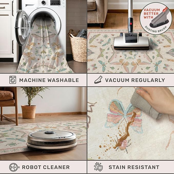 Light Pink Washable Bathroom Rug - 2x4 Small Kitchen Rugs for Powder Room, Front Door Indoor Entrance, Low Pile Stain Resistant, Colorful Pastel Aethestic