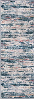 2x8 Modern Abstract Runner Rug for Hallways, Teal Blue Peach Gray Multi Super Soft Hallway Decor Kitchen Rugs with Non-Slip, Non-Shedding Washable Rug for Entryway Bedroom Laundry Indoor